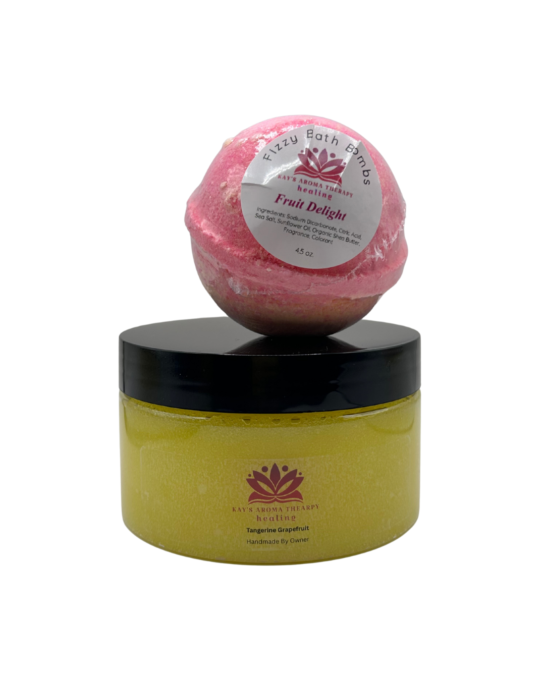 Coastal Citrus Bliss Sugar Scrub (8.oz) Fruit Delight Bath Bomb (4.5oz)